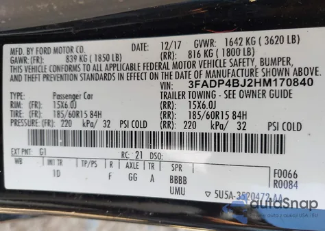 2017 Ford Fiesta Se из США, поврежденный, VIN 3FADP4BJ2HM170840